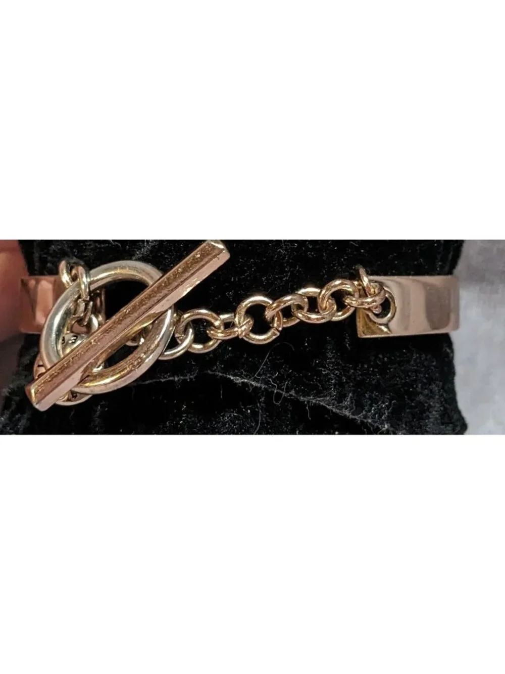 Y2K BCBGeneration Live Laugh Love Simulated Crystal Toggle Cuff Bracelet